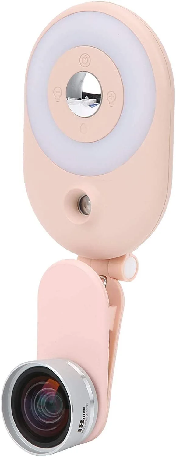 

Mobile Phone Fill Light, 4Gear Dimmable Fill Lamp Mini Selfie Fill Light with Wide Angle Lens Humidifier