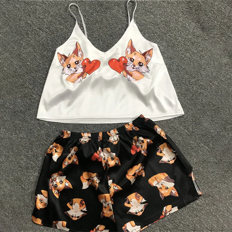 

Пижама женская сексуальная Атласная подвязка шорты Пижама комплект из двух предметов Женская шелковая Домашняя одежда с V-образным вырезом