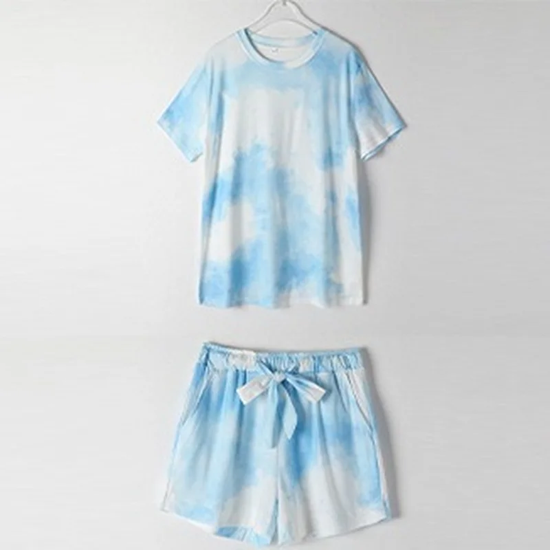 

Donsignet Spring/summer New Pajama Short-Sleeve Top Sleepwear Tie-dye Casual Two-piece Home Set Pajamas for Women