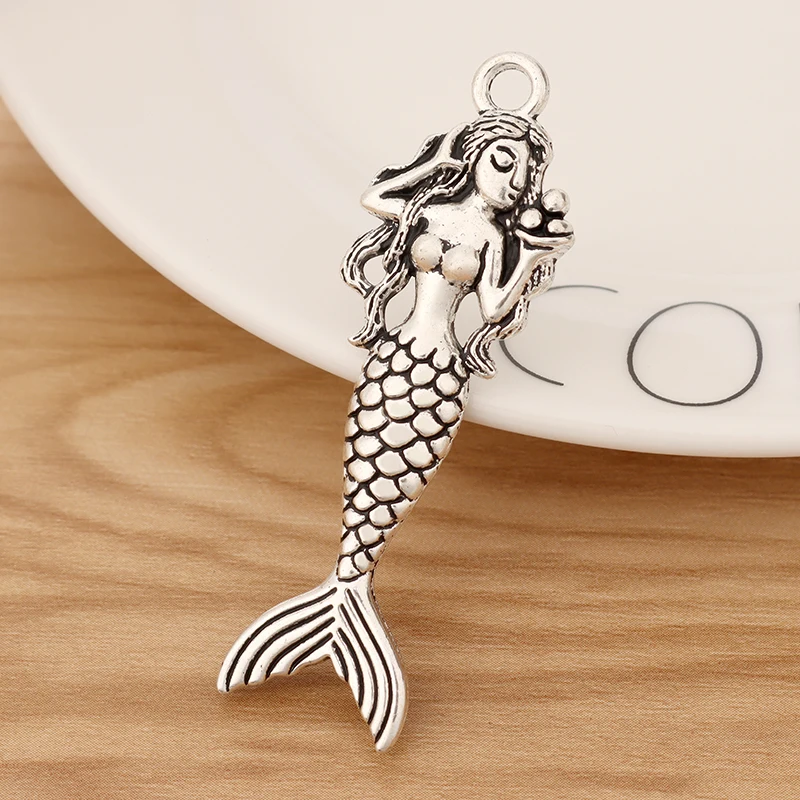 

5 Pieces Tibetan Silver Large Mermaid Charms Pendants for Necklace Jewellery Making Accessories 62x20mm