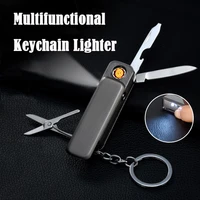 usb charging arc lighter zinc alloy multifunctional swiss knife keychain with lamp cigarette lighter mens gadget