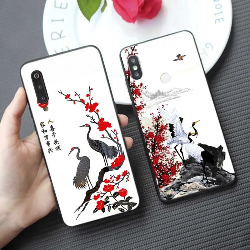 For xiaomi mi 9 pro 9t se 8 pocophone f1 mix 3 Clear Soft Silicone Phone Case Red-crowned crane |