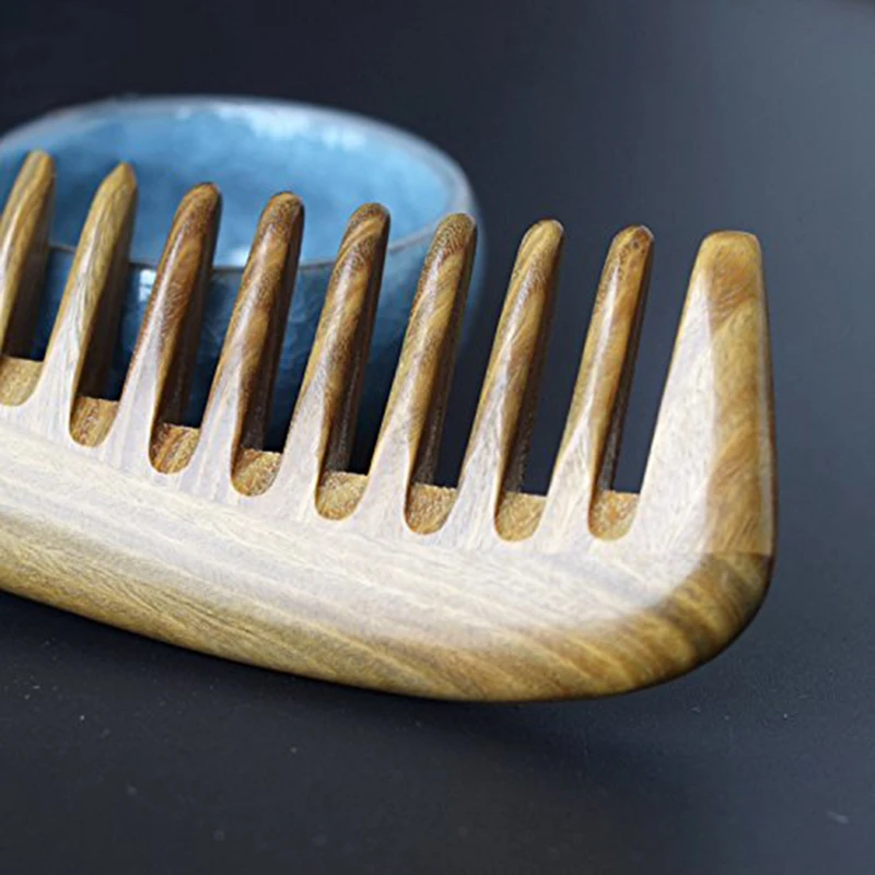 

Wide Tooth Natural Sandalwood Hair Comb- No Static Wooden Detangling Comb with Smooth Handle for Thick Curly Wavy Hair