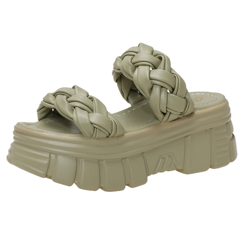 

Flat Shoes Female Slippers Soft Increased Internal Platform Luxury Slides Slipers Women Heeled Mules Comfort Designer 2021 High