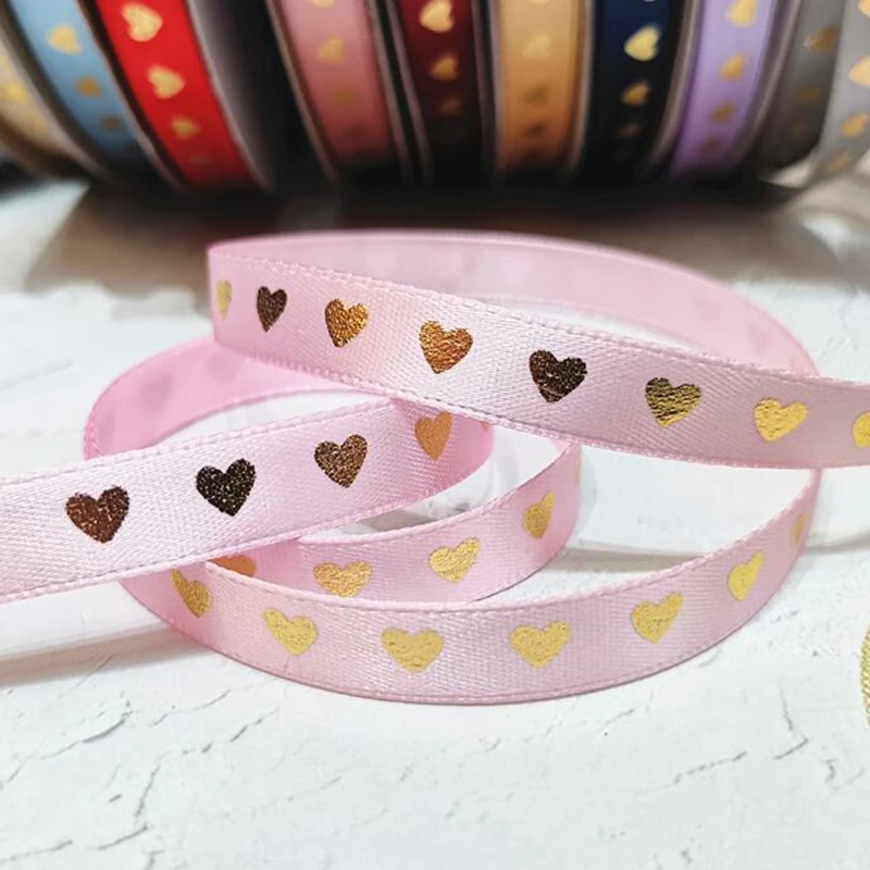5 ярдов 1 см 11 цветов Горячее тиснение печать Сердце атласные ленты DIY Подарочная