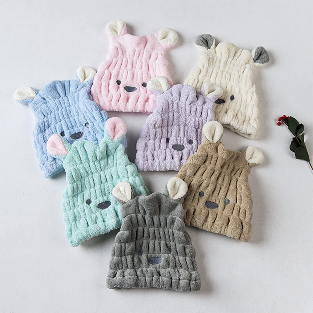

Microfiber Hair Towel Wrap For Women Strong Absorbing Cute Bear Hat Quick-dry Cartoon Head Wrap Soft Shower Bath Dry Hair Cap