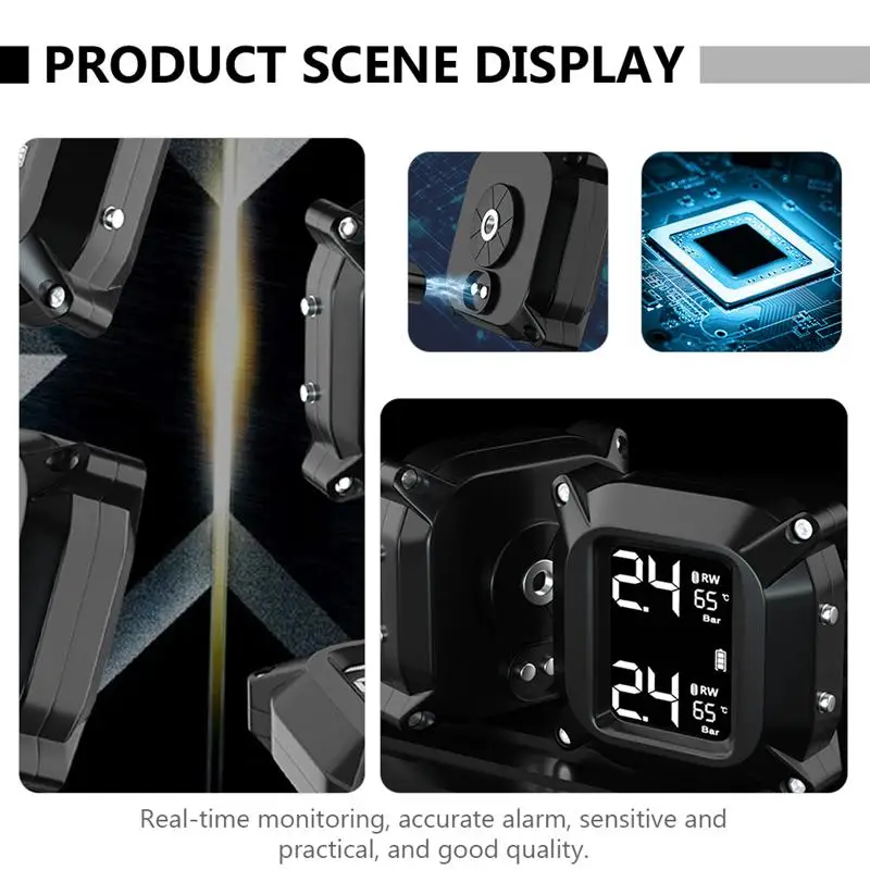 

3in1 Solar Wireless Electric Vehicle Motorcycle Tire Pressure Monitor Detector Waterproof Temperature Time Tire Pressure Display