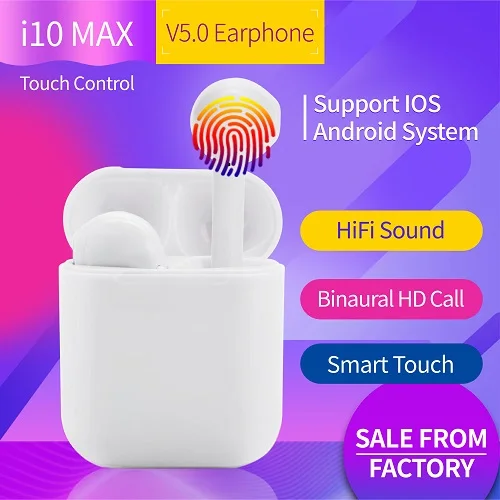 Touch Control I10 Max TWS Bluetooth наушники мини беспроводные наушники стерео гарнитура для всех смартфонов PK i12 i11 i9s i7s - Цвет: Touch Control