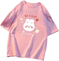 women t shirt strawberry rabbit cartoon anime cute printing pattern summer fashion korean harajuku style tops 100 cotton