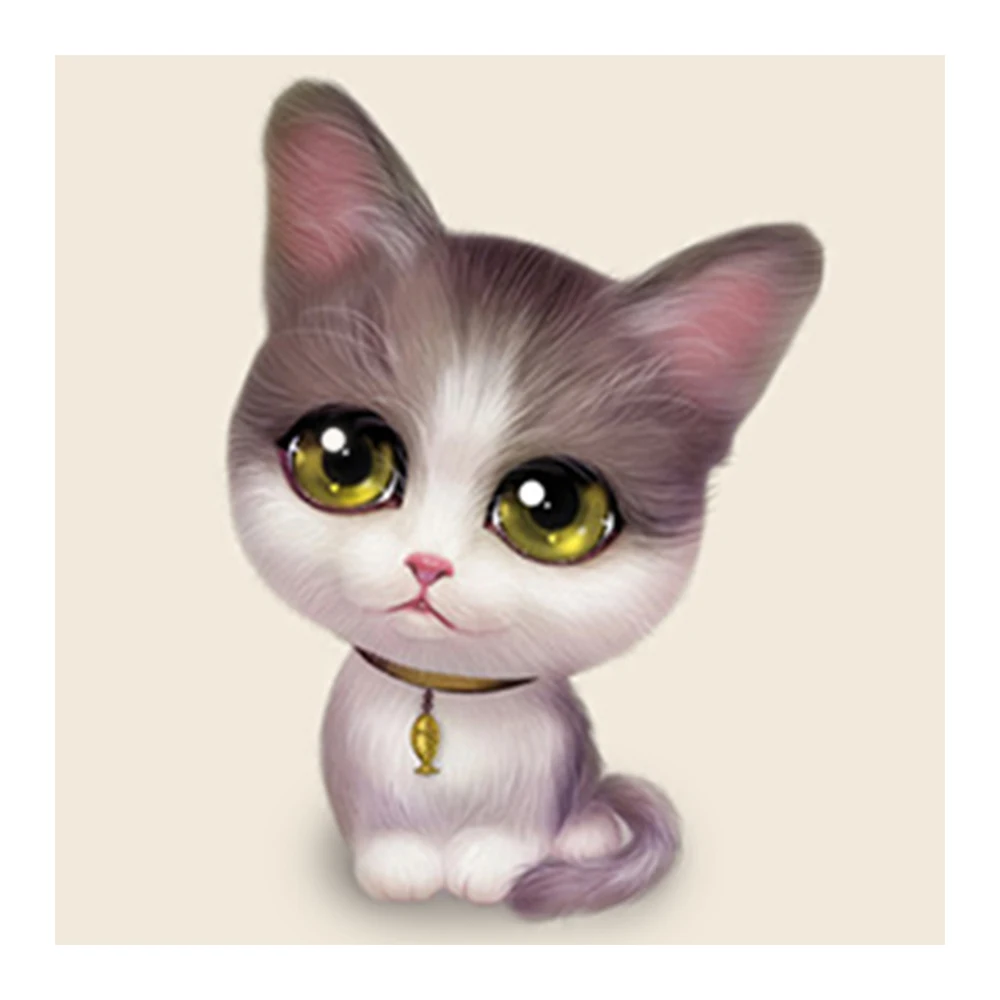 Мультфильм котенок с большими глазами Алмазная Картина кошки животное круглый