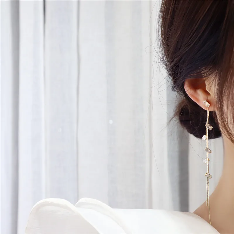 

High Quality 14K Gold Bling Zircon Long Tassel Pendant Earrings for Woman Bride Wedding Exquisite Jewelry Pendant Earrings