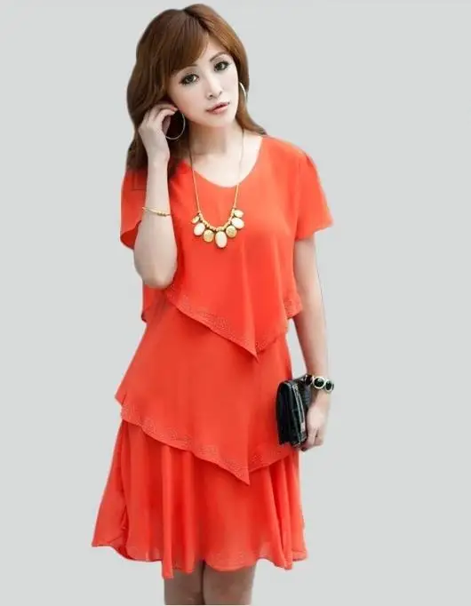 

Female Hot Sale Summer One-piece Dress Woman Spring Solid Short Puff Sleeve Chiffon Loose Hedging Diamond Stacked Dresses