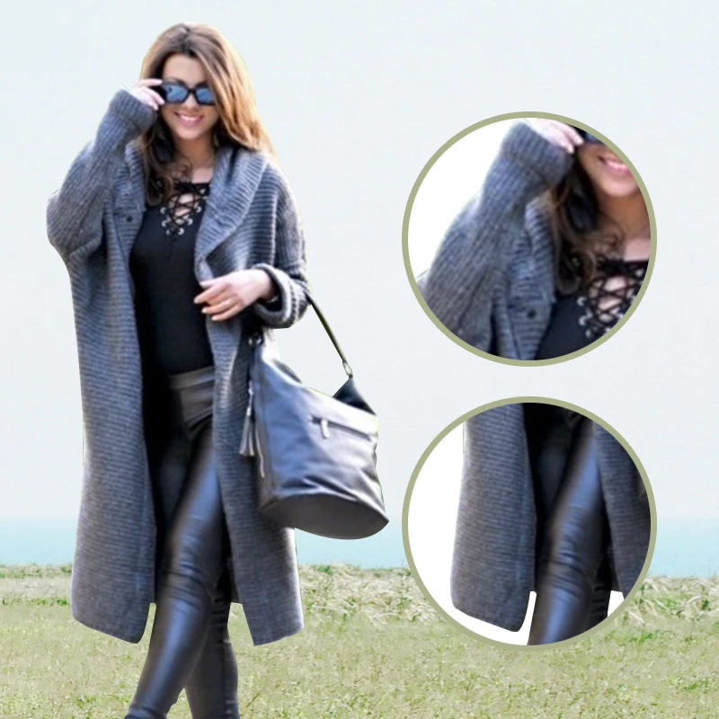 

Autumn Winter Cardigan Women Solid Color Single Breasted Long Hooded Sweaters Casual Knitted Cardigans Female Coat Plus Size