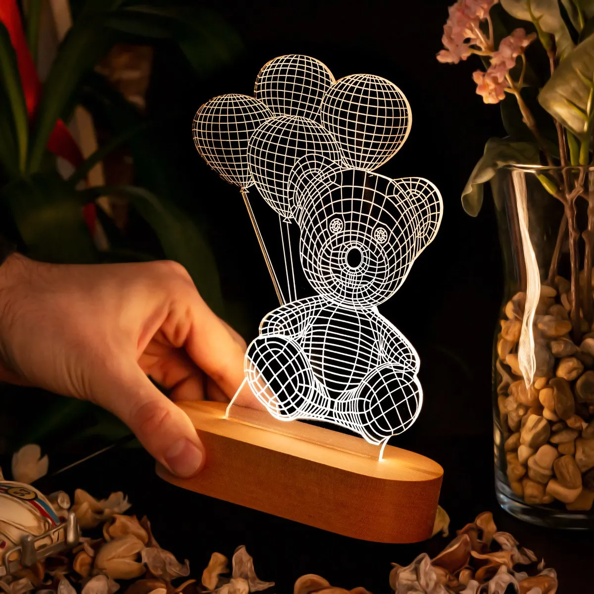Balloon Teddy Bear 3D Lamp LED Night Light Action Figure Table Decoration Light Optical illusion