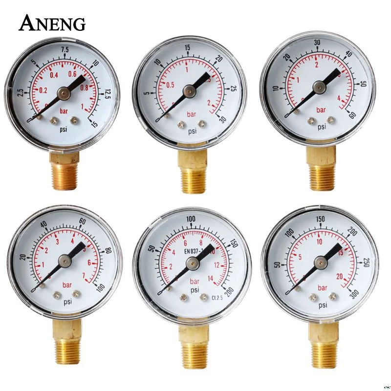 

Accuracy Class 2.5% Pressure Gauge 40mm DIAL PRESSURE 1/8" BSPT Vertical 15,30,60.100,160 200, 300 PSI & Bar