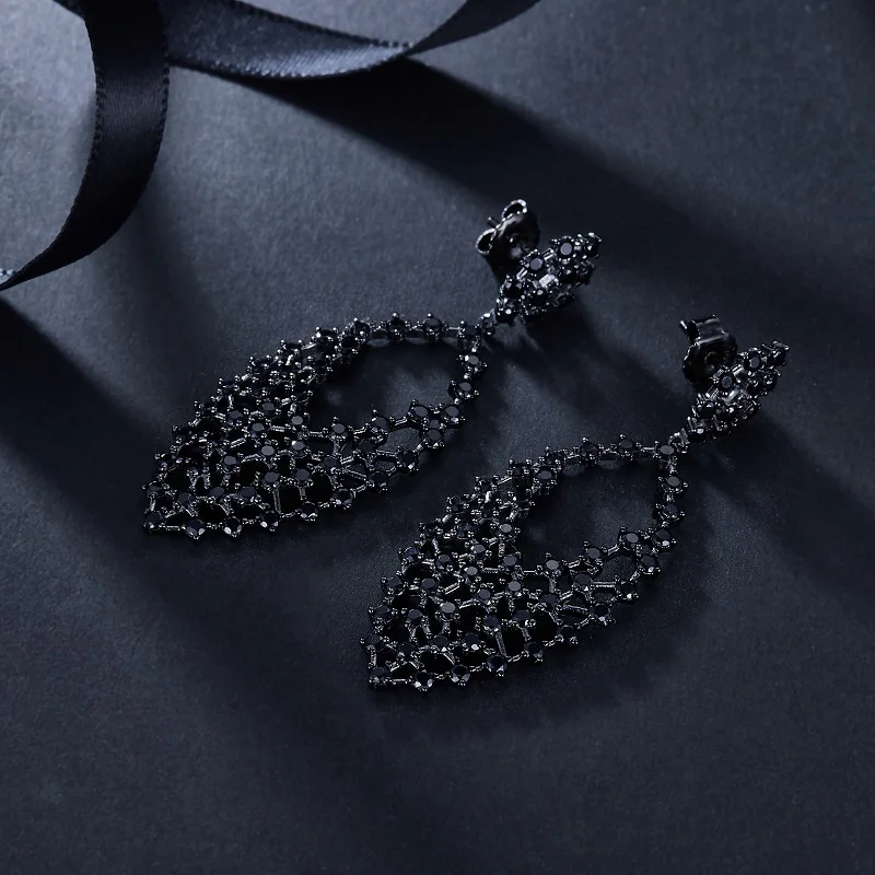Classic Black Zircon Earring Fashion Jewelled Fan-shaped Earrings Retro Design Fine Jewelry Ear-ring 2020 Fashionable Dangler | Украшения и