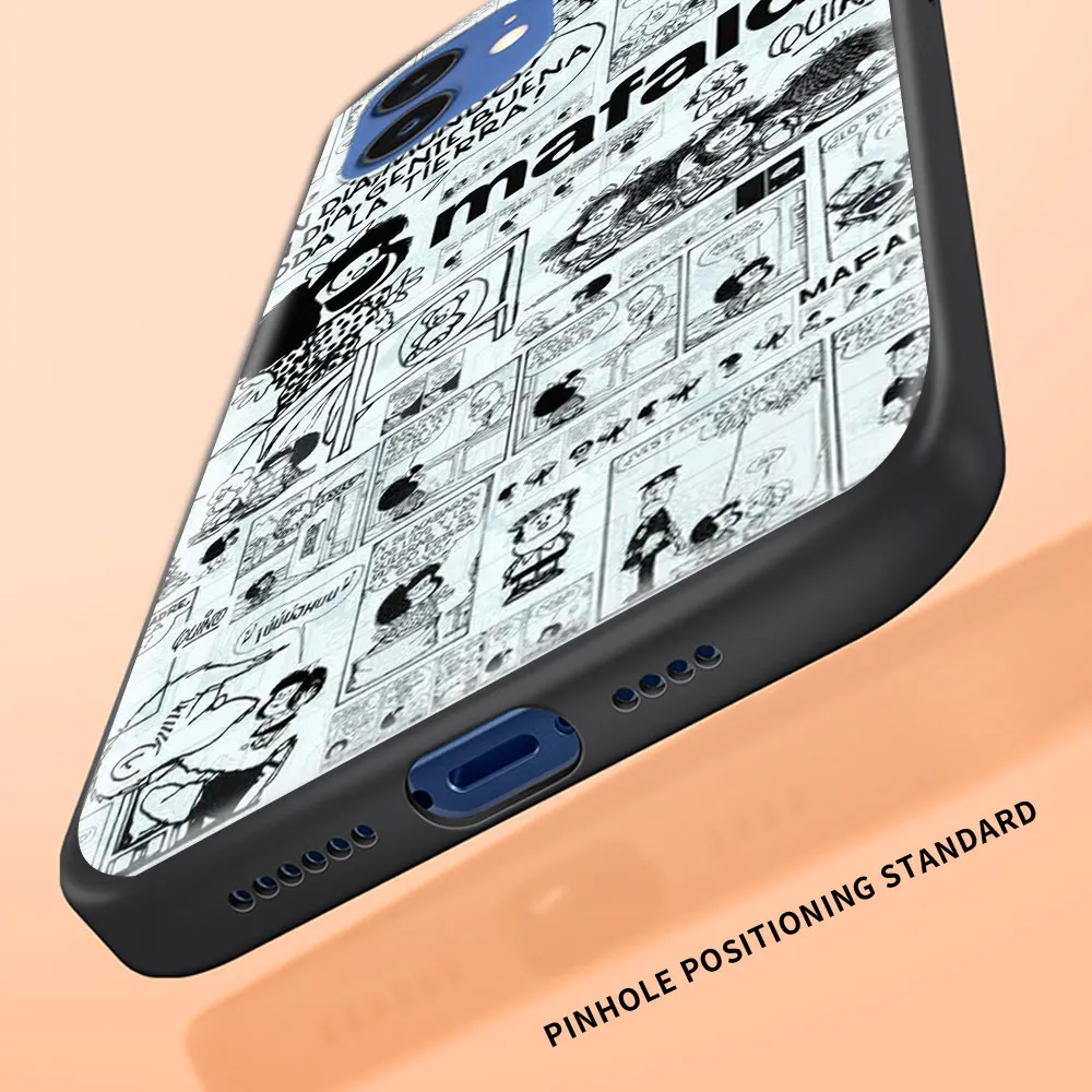 

Phone Case For iPhone 11 Pro 12 Pro Max XR 7 8 SE 2020 X XS Max 6 7 8 Plus Luxury Black Shell Cover Mafalda