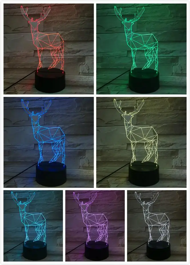 Рождественский олень Ночной светильник светодиодный сенсорный датчик RGB олень декоративная 3D лампа Детский комплект подарок Sika олень настольная лампа спальня Лось - Испускаемый цвет: 5