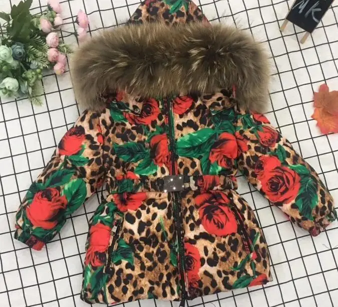 Real fur Winter Jacket child jackets children jumpsuit snow suit girl flower down romper ski suits outerwear
