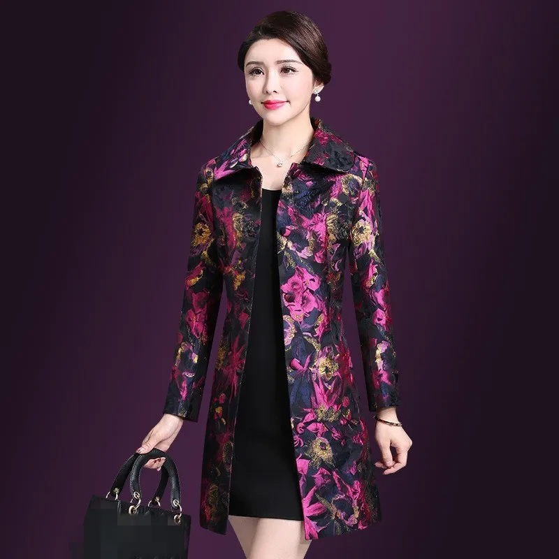Элегантный цветочный узор Женский Тренч средней длины весенний новый бренд