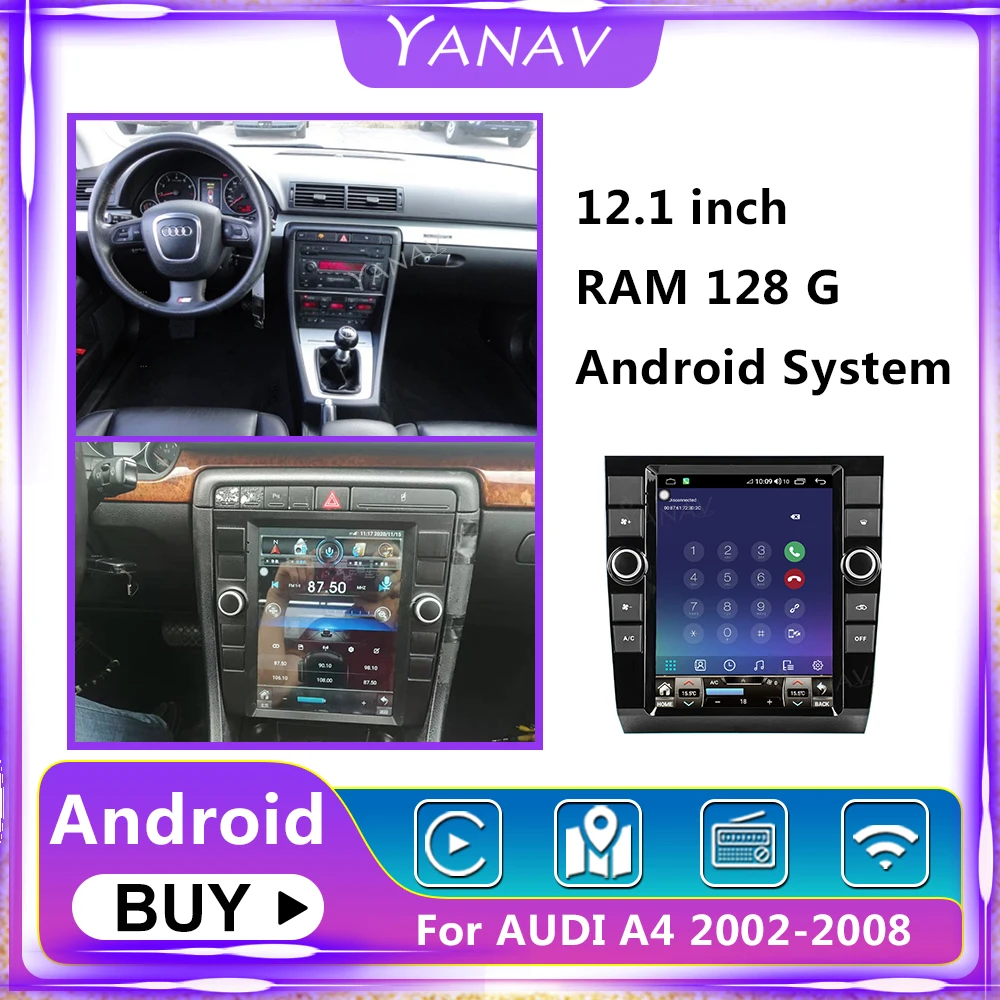 

Автомагнитола 128 ГГц, 2 Din, Android, для Audi A4 2002-2008, вертикальный экран, мультимедийный автомобильный GPS стерео приемник, Mp4 DVD-плеер, 12,1 дюйма