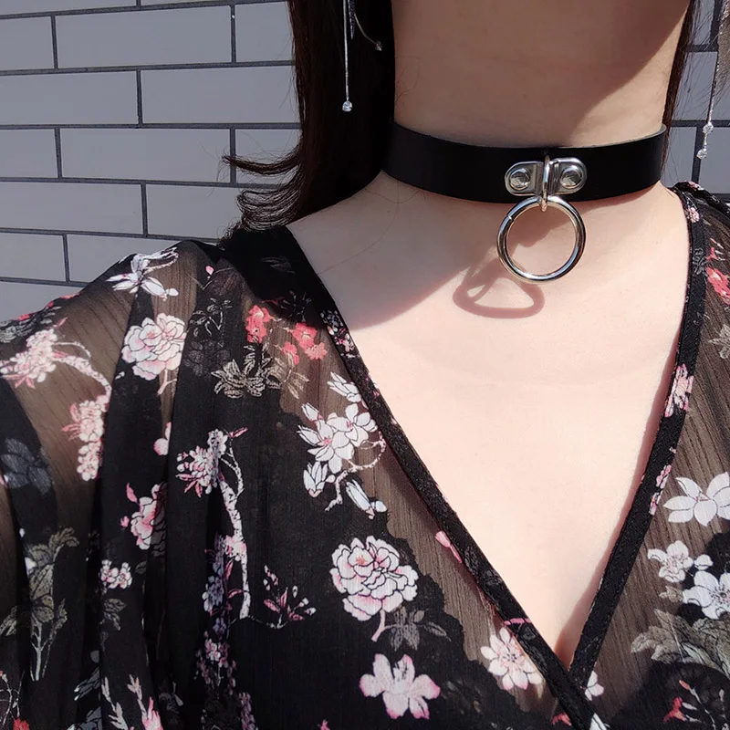 Большой чокер из искусственной кожи в стиле панк ожерелье с большим кольцом