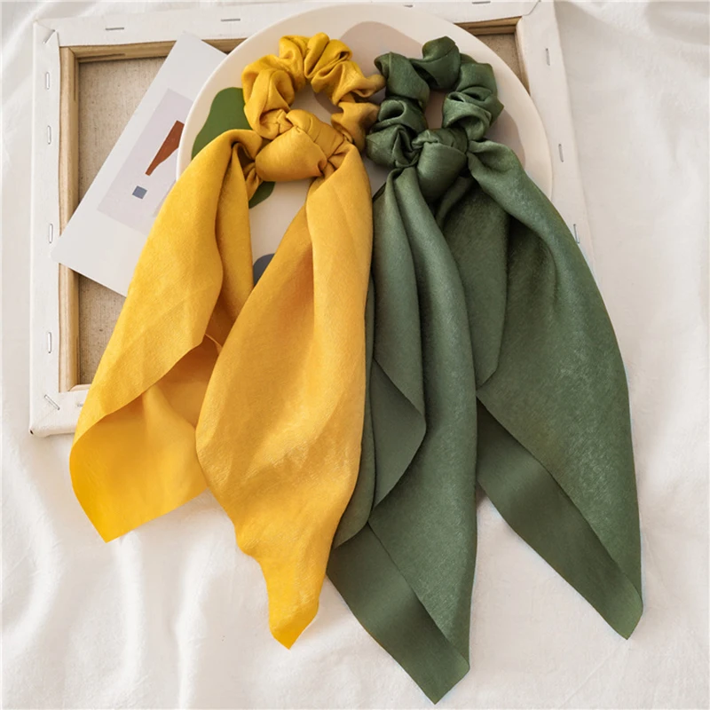 Однотонные женские атласные резинки для волос, эластичные резинки для волос с бантом, шарф для волос, резинки для девочек, резинки, простые м...