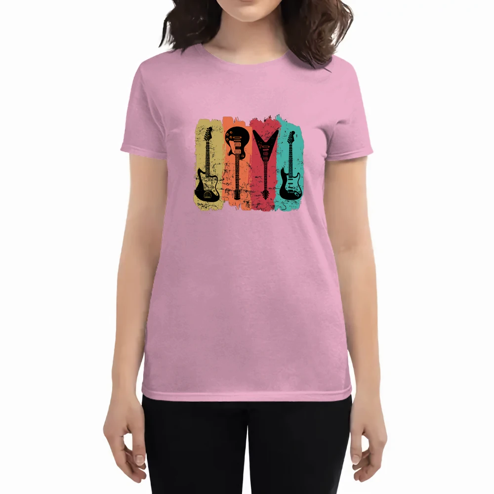 

Retro Electric Guitar Printing T Shirt Women Crewneck Summer Simplicity T-shirt Casual Soft Tshirt Anime Hip Hop Tshirt Woman