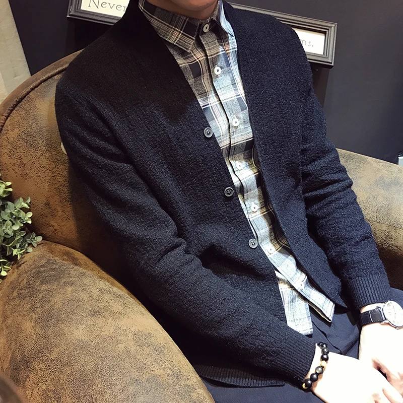 Осень 2020 свитер Мужская одежда весенний тонкий кардиган приталенный вязаный