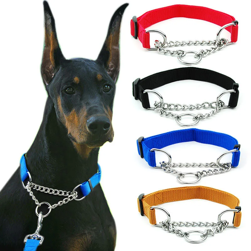 

2021 New Dog Collar with Welded Link Chain Pet Nylon Slip Pinch Collar Dog Training Accessories Adjustable Collar for Large Dog