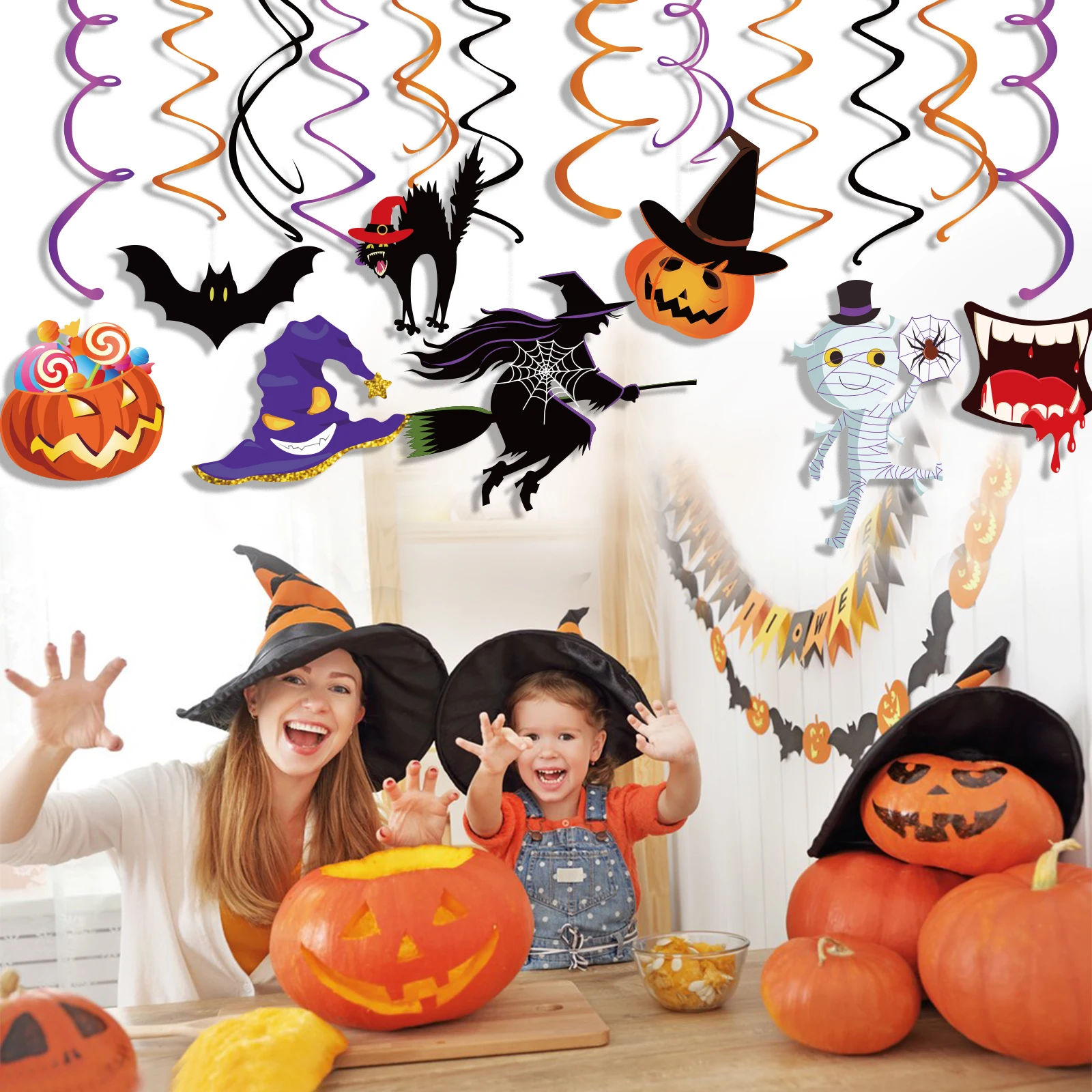 

Halloween Party Ghost Witch Theme Party Decorations PVC Hanging Swirls Spiral Cartoon Pumpkims Hats Special Hanging Spirals