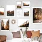 Солнечный лес горный туман пейзаж настенная живопись холст скандинавские постеры и принты настенные картины для декора гостиной