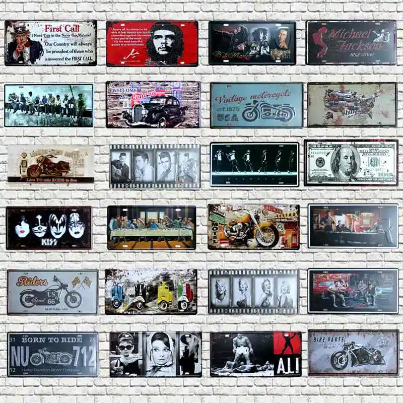 

Retro Car License Plate Metal Plaques Tin Sign Wall Bar Pub Garage Coffee Home Decor Wall Pin Up Iron Sign Art Painting 15x30 cm