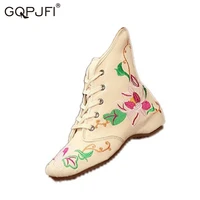 gqpjfi retro bohemian women boots printed ankle vintage motorcycle booties ladies shoes womens new embroider high heels boots
