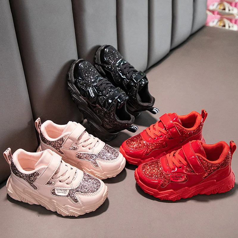 

Glitter Children Chunky Sneakers Student Shoes Girls Anti-slippery Kids Trainers Fashion Bling Soft Bottom Running Shoes E09231