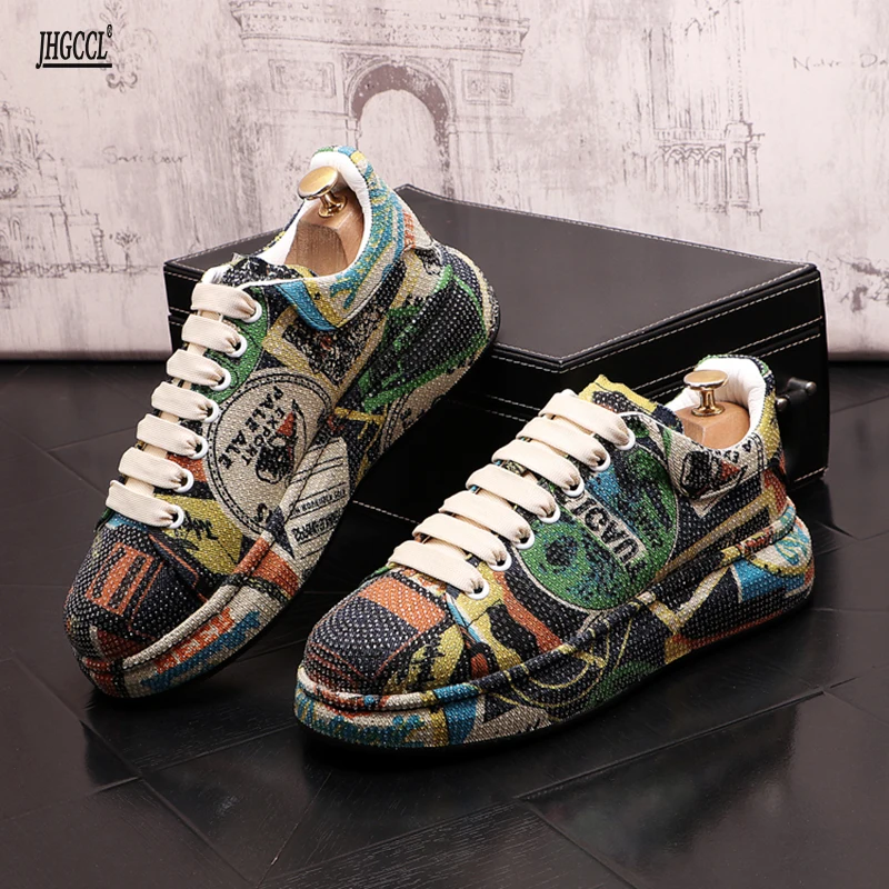 Мужская модная мужская обувь со стразами на толстой подошве Новинка весна-осень