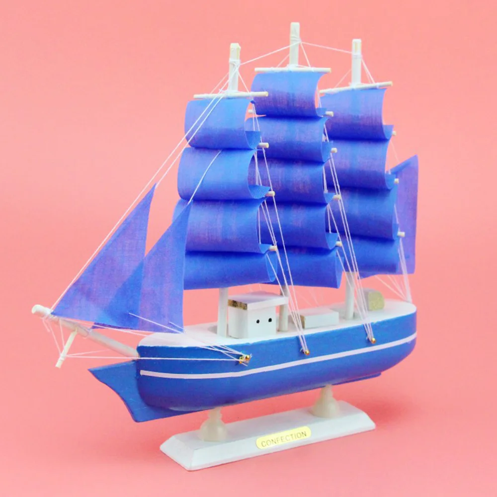 Креативная деревянная парусная лодка модели украшения Гладкий парусный синий
