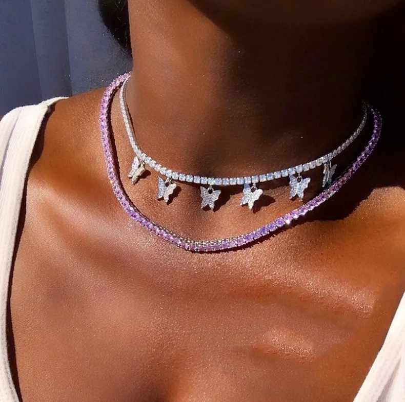

New Multilayer Neckalce Butterfly Pendant Diamond Female Necklace Jewelry