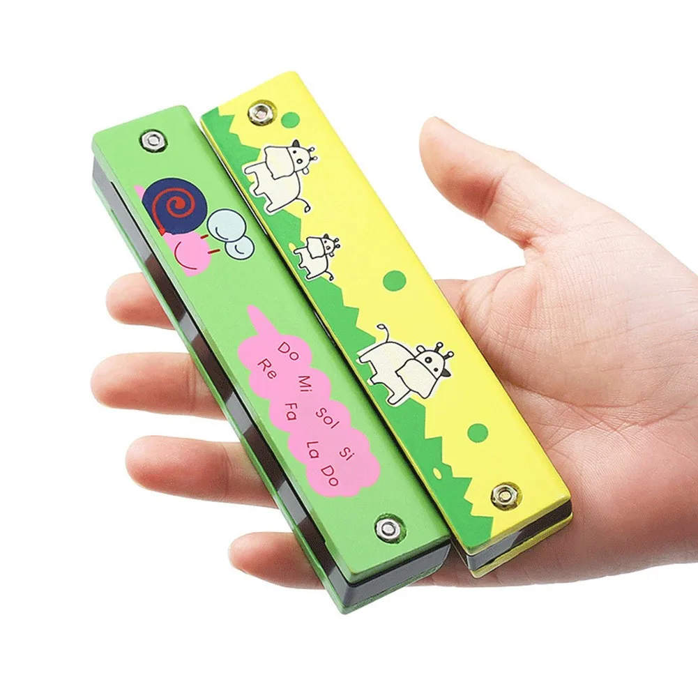 

16 Holes Harmonica Mouth Organ Kids Music Instrument Cartoon Painted Wooden Harmonica Educational Toy Gift