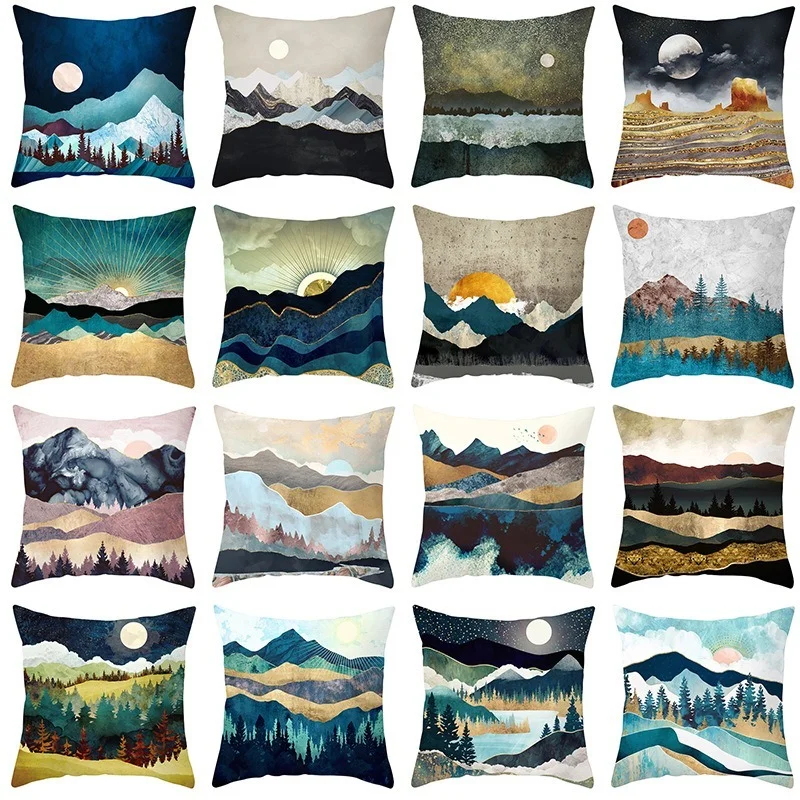 

Multi-style 45*45cm Sunrise Print Pillowcase Bedroom Chair Sofa Bedding Pillow Cover Home Bronzing Pattern Pillowcase Decorative
