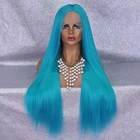 Длинный Гладкий прямой светло-голубой парик, синтетические кружевные передние парики для чернокожих женщин, натуральный средней части, коричневый, черный, для косплея, 26 дюймов