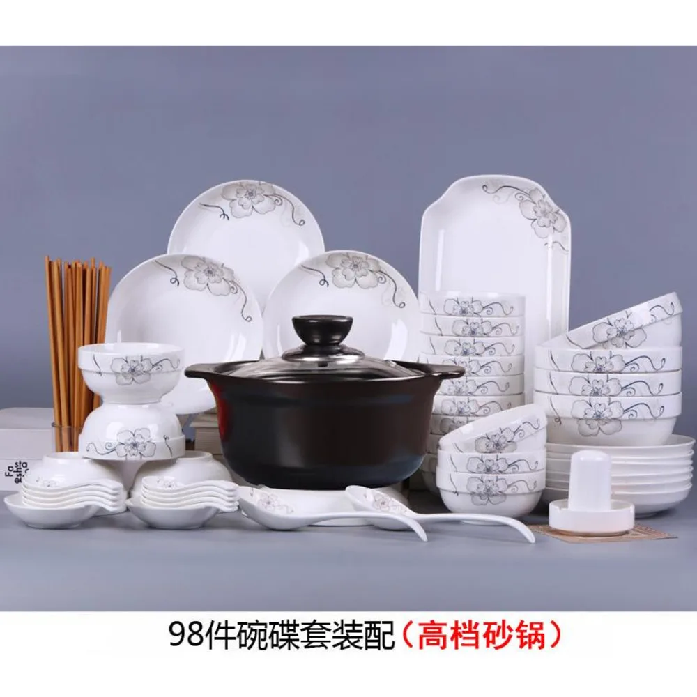 

Kitchen Bar Counter Supplies 98 Pieces Of Household Dishes Dinner Set Porcelain Plates Bowls And Chopsticks Combination