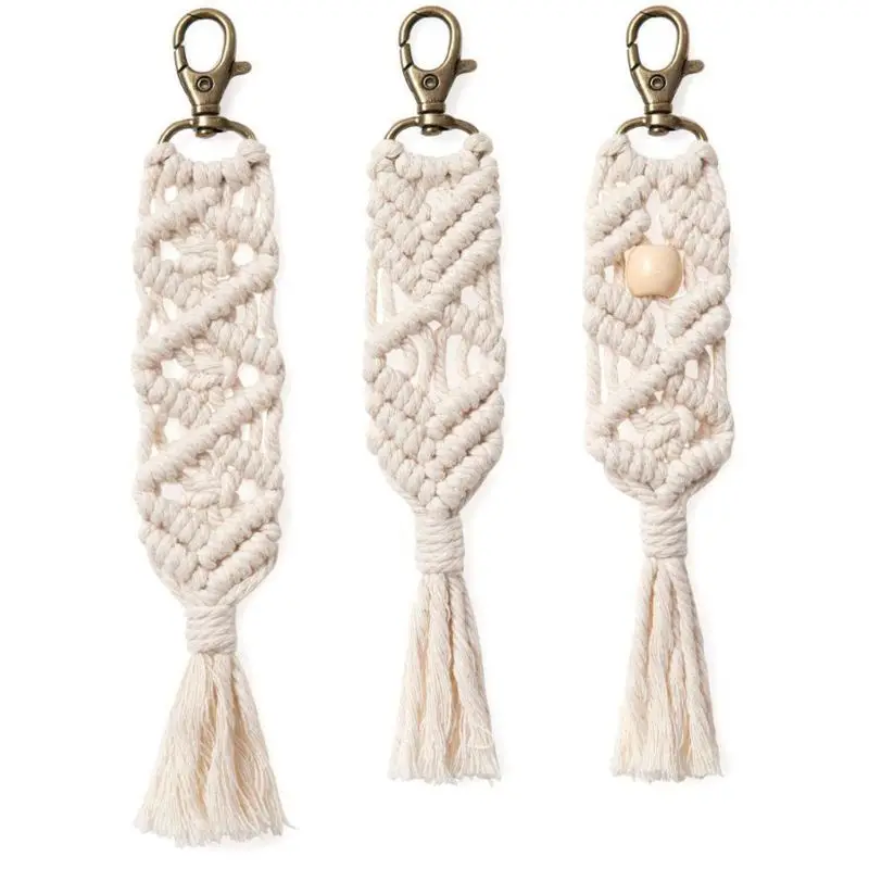 

3Pack Macrame Keychains Boho Macrame Bag Charms with Tassels Car Hanging Jewelry