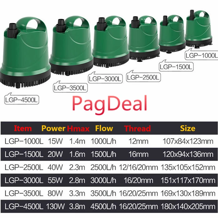 

15W 20W 40W 55W 80W 130W Submersible Water Pump Bottom Suction Strainer for Pond, Aquarium, Hydroponics, Fish Tank Fountain
