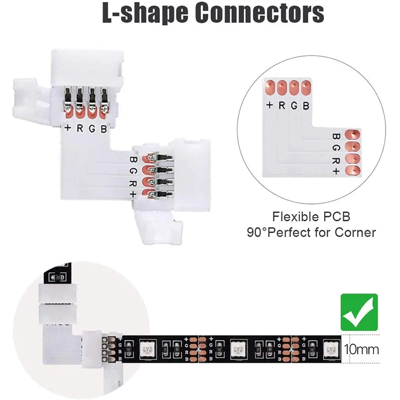 4 Pin Connector 10mm Terminal Splice L T I Shaped RGB LED Strip Light Bar Adapter Accessories Kit for 5050 Jumper Wire | Обустройство