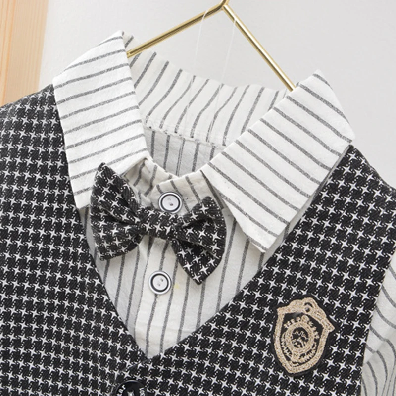 

Spring Autumn Boys Clothing Set Striped Plaid School Uniform Baby Boys Clothes Sets Little Gentleman Suits 3PC for 1-3Y Boy Sets