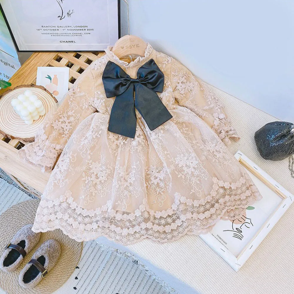 

Keelorn Kids Dresses for Girls Wedding Princess Party Clothes Children's Elegant Lace Bow Dress Baby Winter Clothes Casual 3-7Y