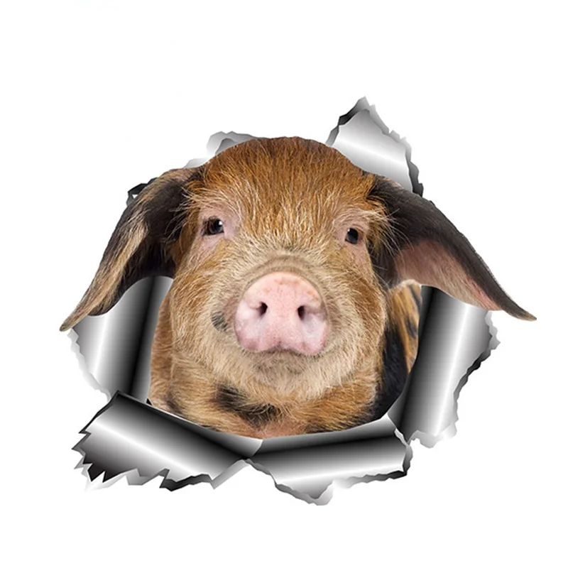 

Refrigerator EARLFAMILY Cute Pig Car Sticker Torn Metal Decal Animal Stickers Funny 3D Pet Styling KK13*11cm