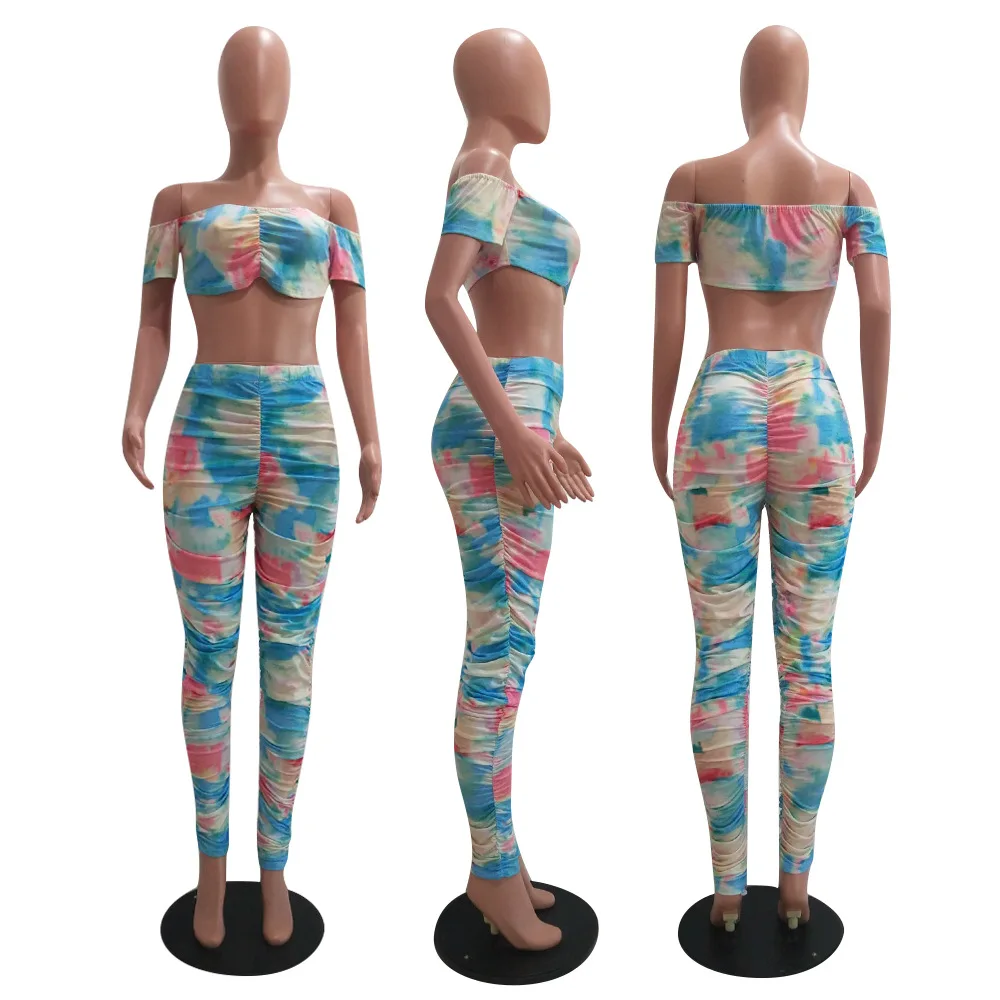 

Women Two Piece Matching Sets Crop Off Shoulder Top & High Waist Bodycon Pant Plus Size Suit
