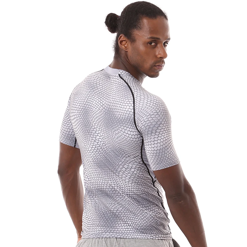 

J2925-Workout fitness men Short sleeve t shirt men thermal muscle bodybuilding wear compression Elastic Slim exercise clothing